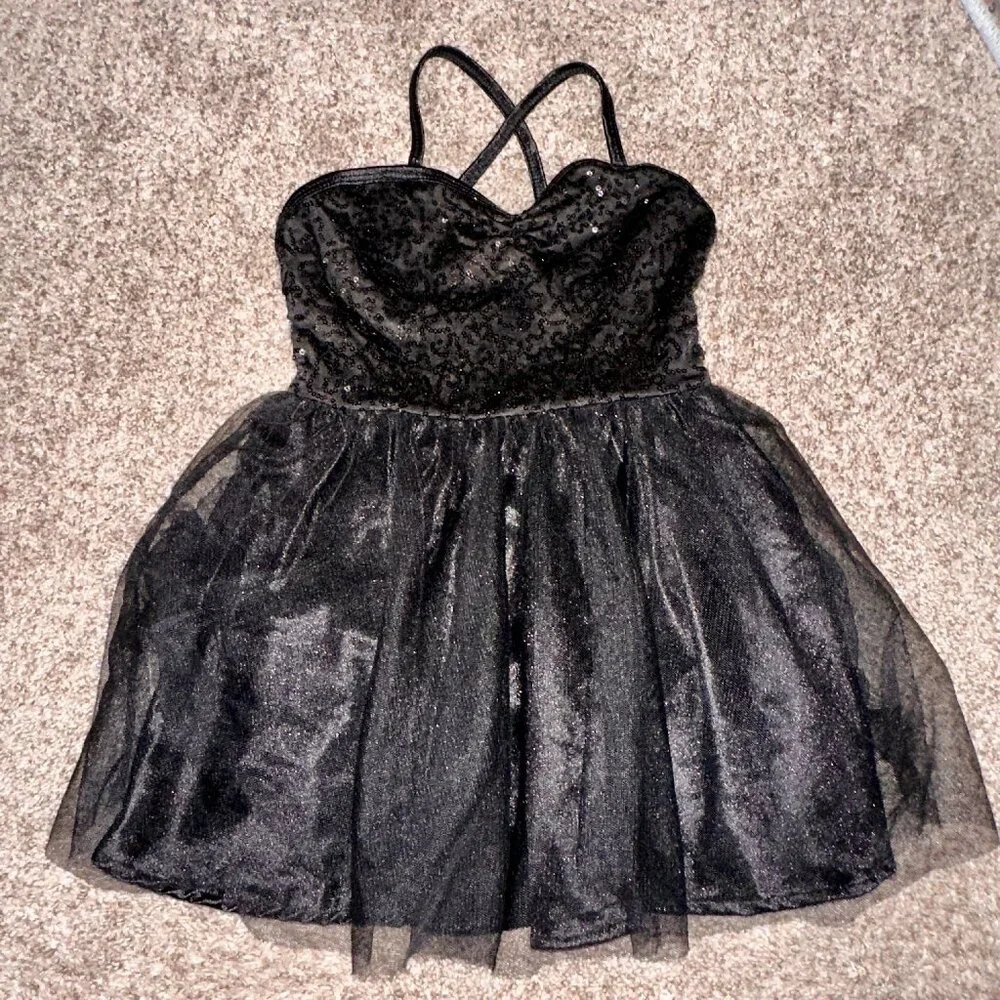 Balera Performance Sequin Skirted Leotard ballet Dance Costume SC Black 6 6X